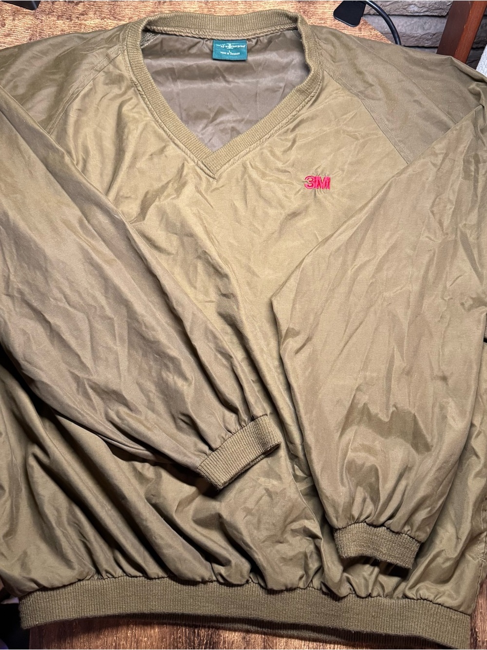Vintage Weatherproof windbreaker Olive V-Neck Pullover with Red 3M Logo